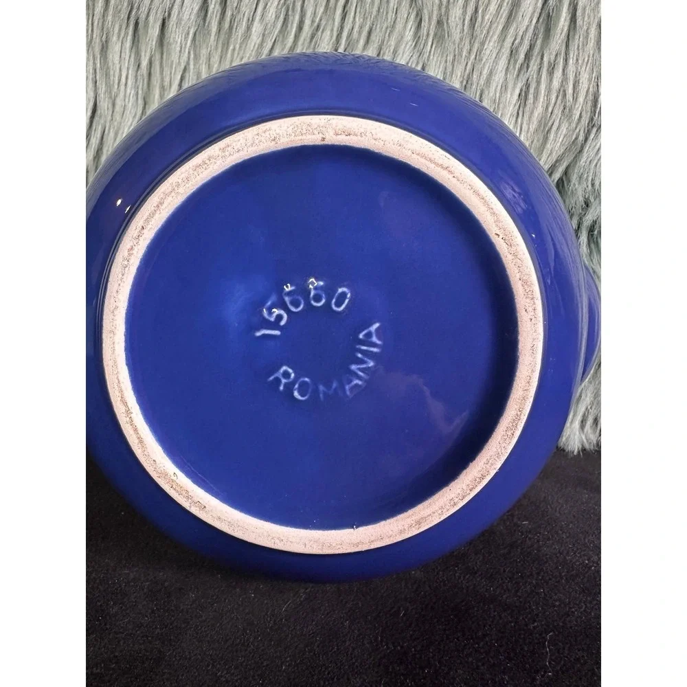 VTG Cobalt blue ceramic teapot Full Size Glossy Ceramic Kitchen W/Lid Romania